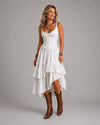 Retro Boho Corset Tiered Midi Dress With Lace-Trim