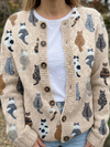 Lottara™ | Cozy Cat Print Cardigan