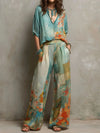 Chiara – Elegant Floral Print Set with Wide-Leg Trousers
